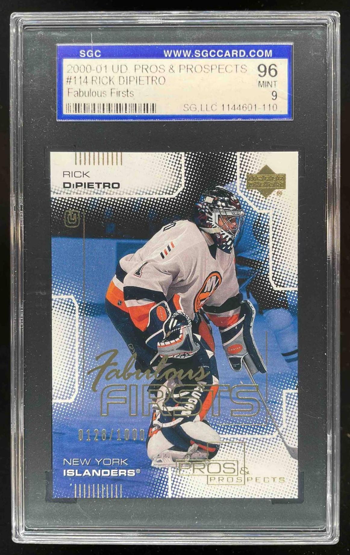 Card image for 2000-01 Upper Deck Pros & Prospects Rick DiPietro /1000 #114 RC SGC 9 LOW POP
