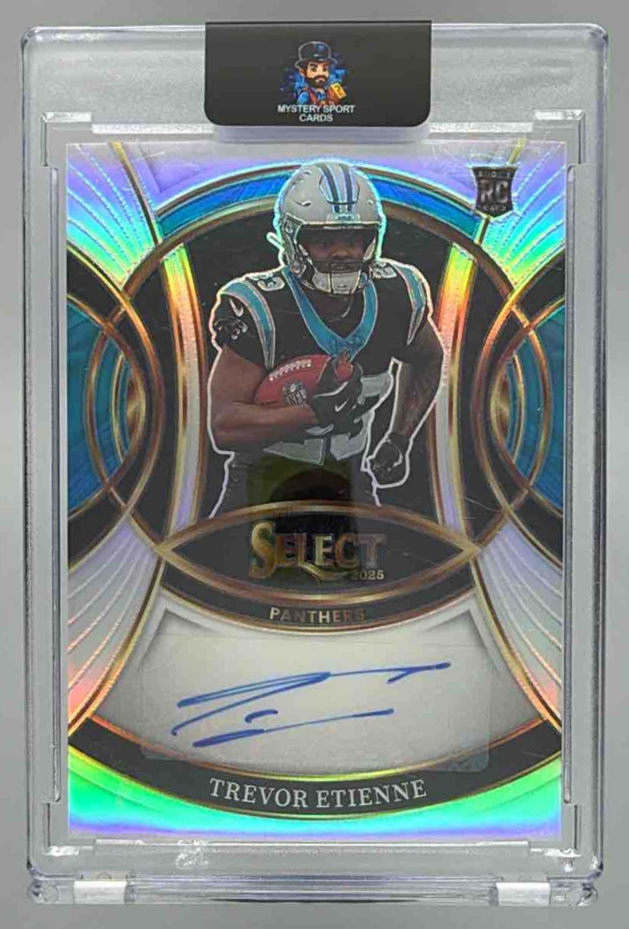 Card image for 2025 Panini Select Trevor Etienne Rookie Signatures #RSI-TEE RC Auto Panthers