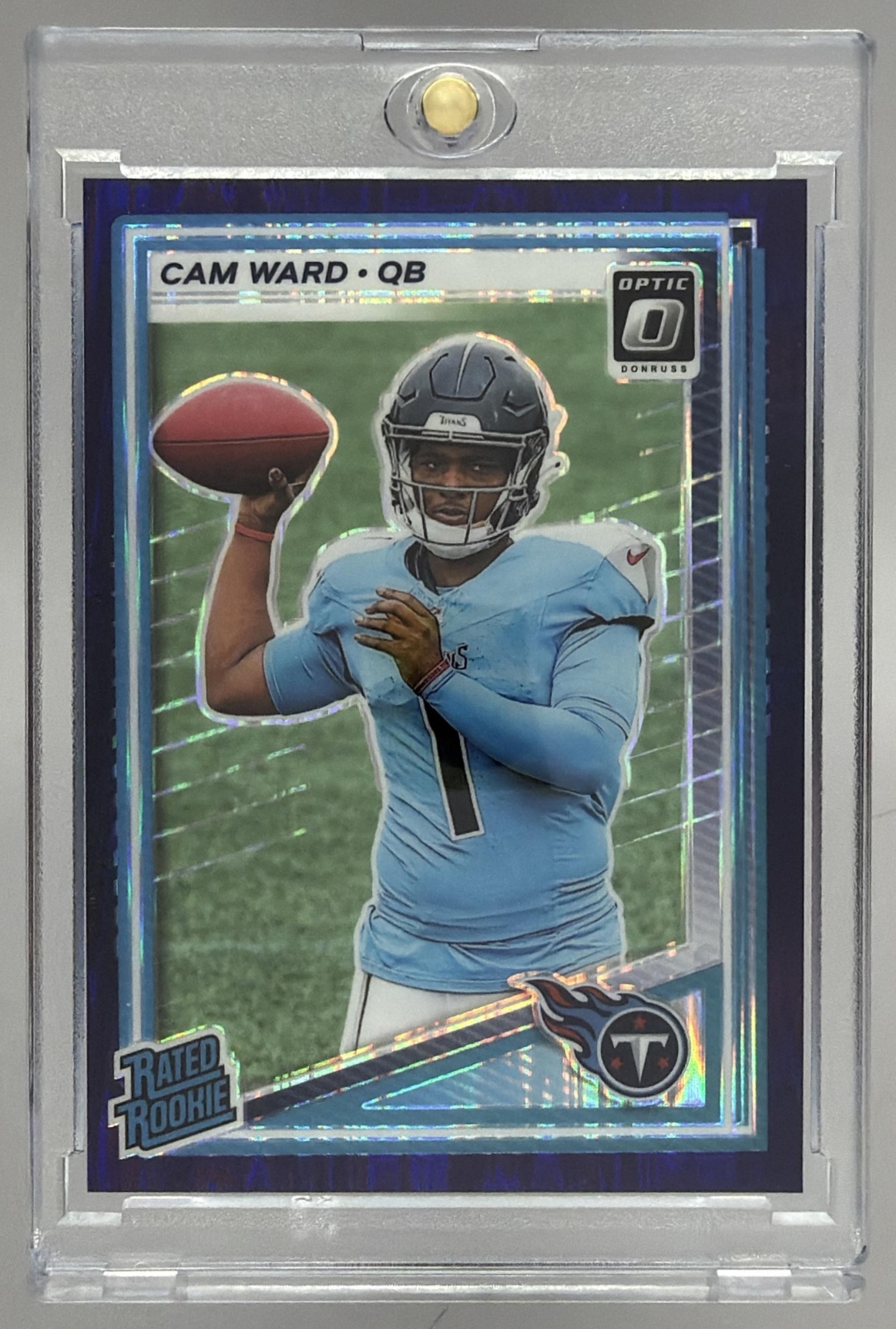 Card image for 2025 Panini Donruss Optic Cam Ward Rated Rookie Green Hyper Prizm #293 Titans