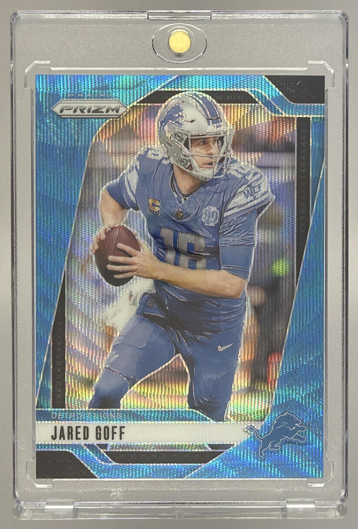 Card image for 2024 Panini Football Prizm Jared Goff Blue Wave /230 #92 Detroit Lions