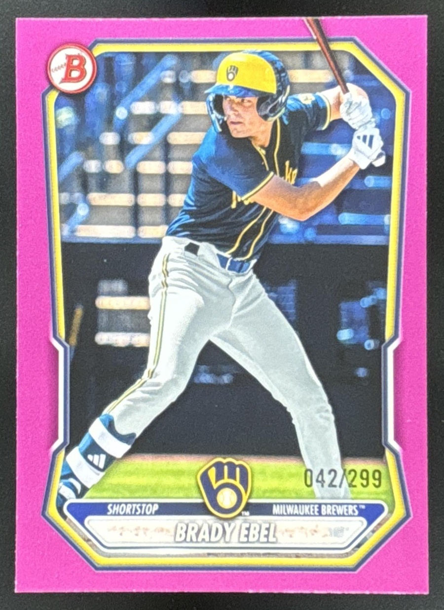 Card image for Brady Ebel 2026 Bowman Fuchsia Border /299 Prospects Milwaukee Brewers