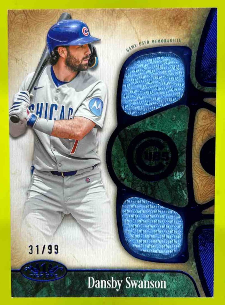 Card image for Dansby Swanson 2026 Topps Baseball Tier One Relic Dual /99 MEM Chicago Cubs