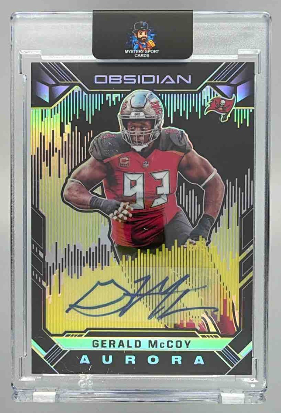 Card image for 2018 Panini Obsidian Gerald McCoy Aurora Auto Electric Etch Yellow /10 #AA-GM Buccaneers