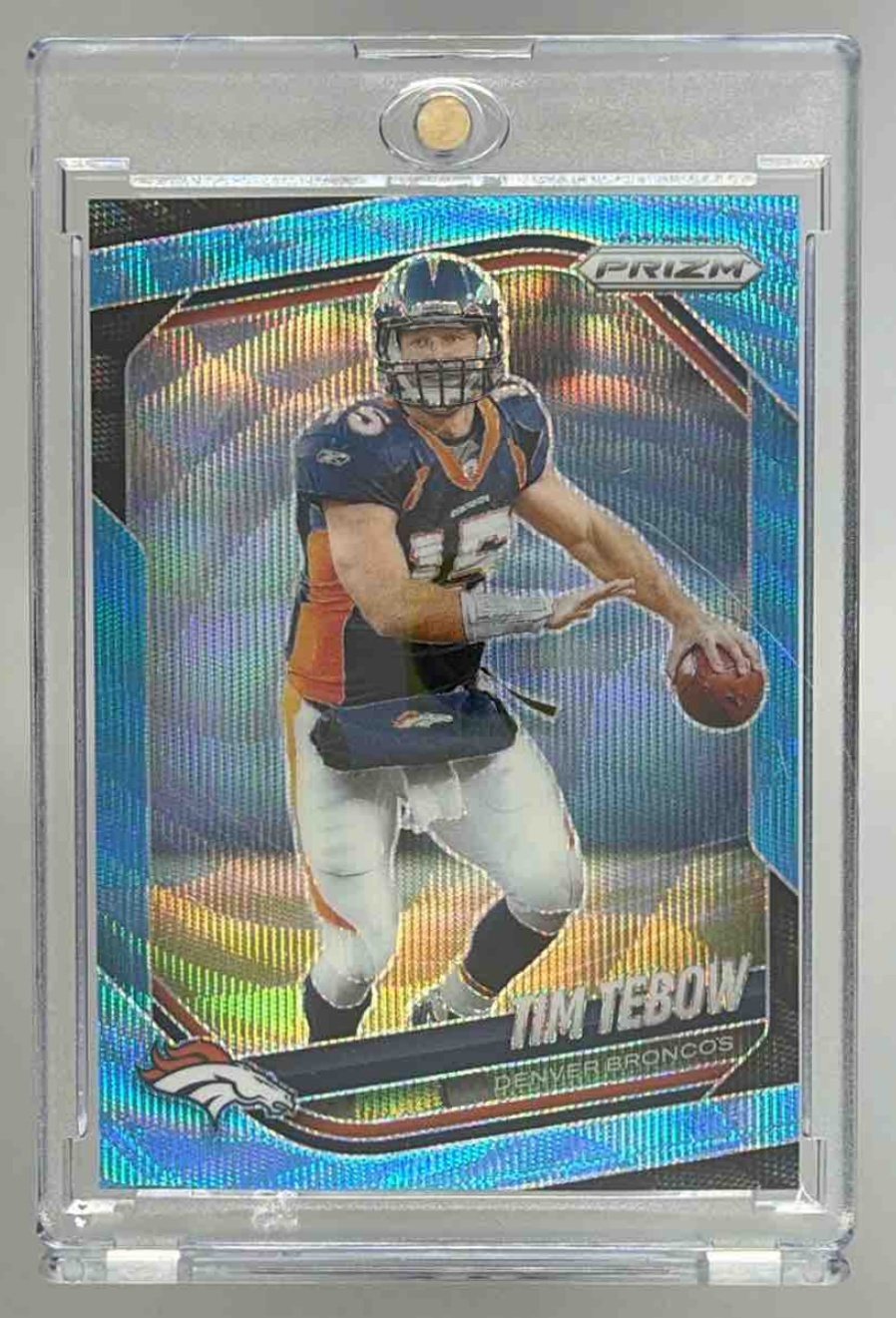 Card image for 2025 Panini Football Prizm Tim Tebow Blue Wave /230 #300 Denver Broncos