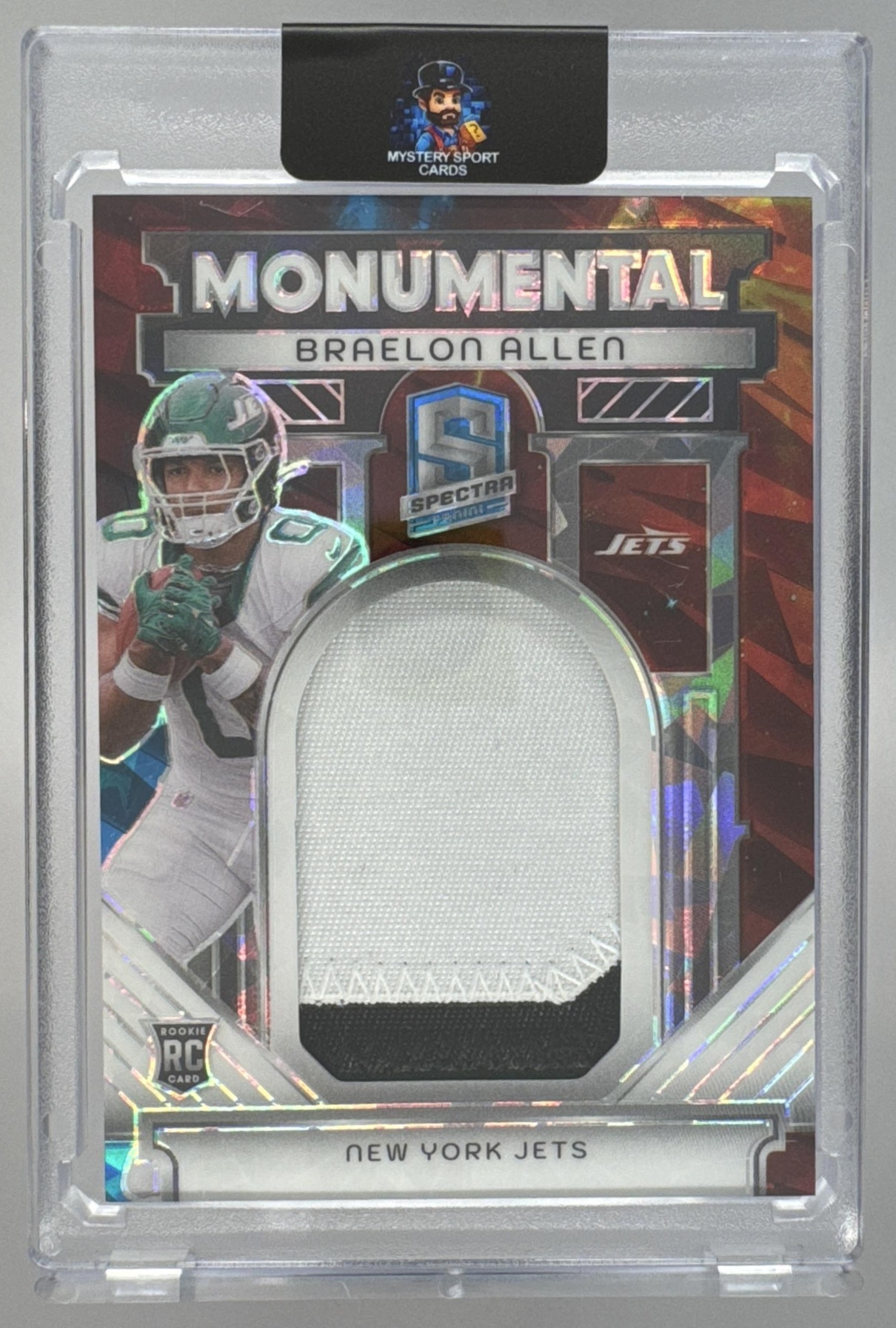 Card image for 2024 Panini Spectra Braelon Allen Monumental Memorabilia Blue Neon /50 #MM-BAN RC Jets