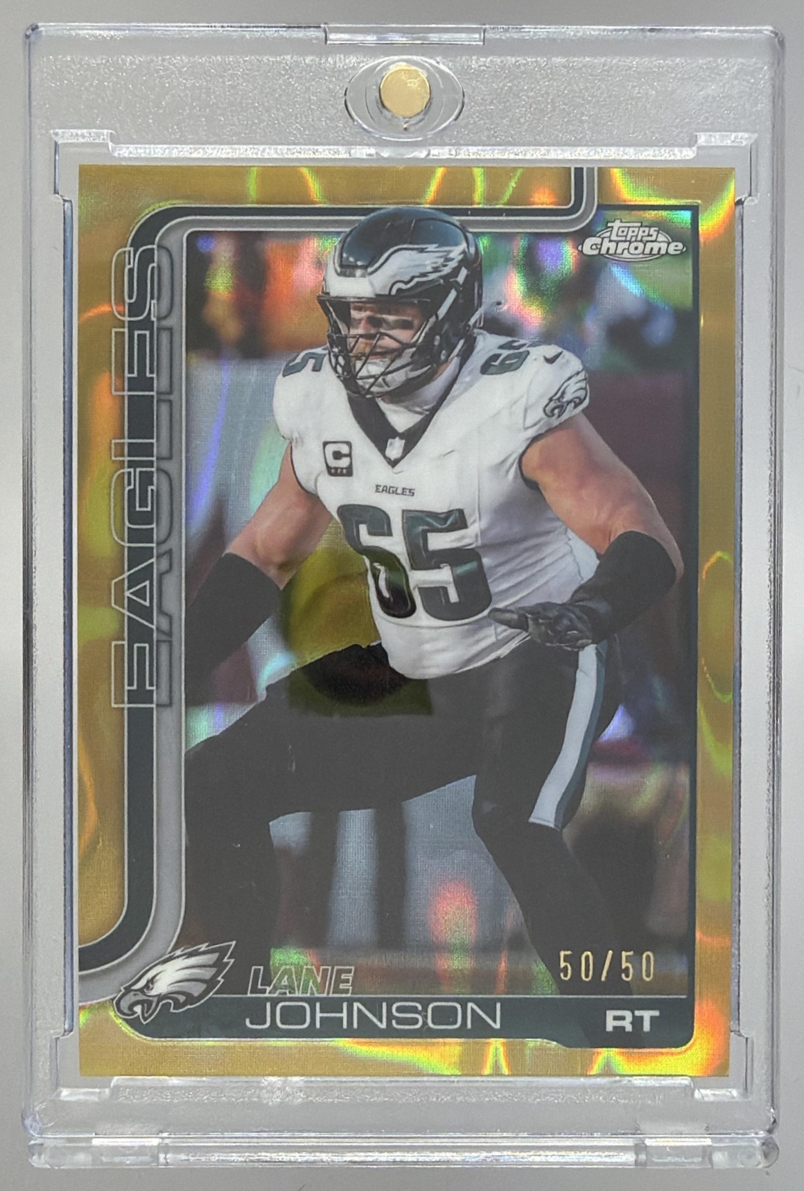 Card image for 2025 Topps Chrome Lane Johnson Gold Geometric Refractor /50 #246 Eagles