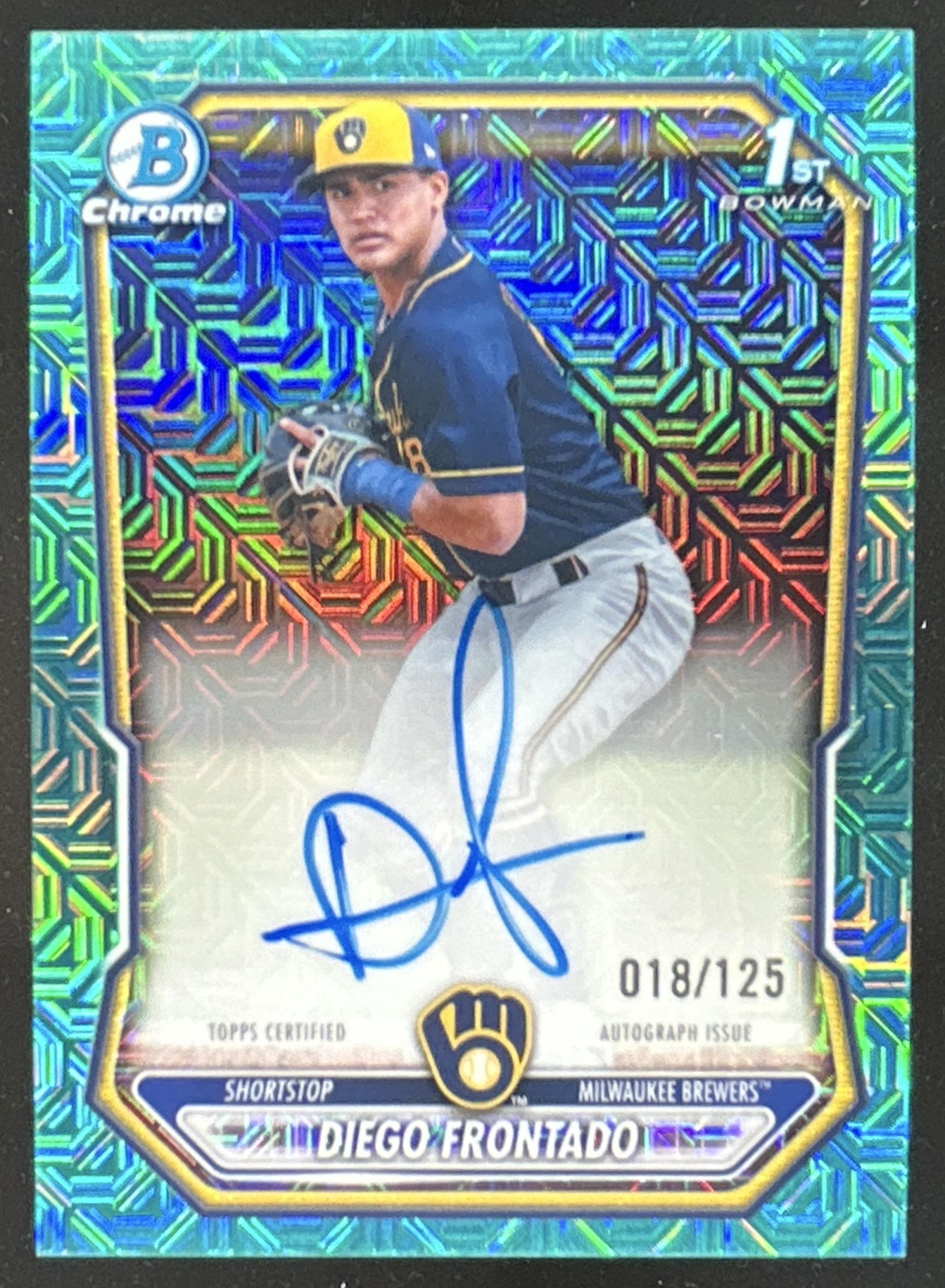 Card image for Diego Frontado 2026 Bowman Chrome Mega Box Prospects Auto Aqua Mojo Refractor /125
