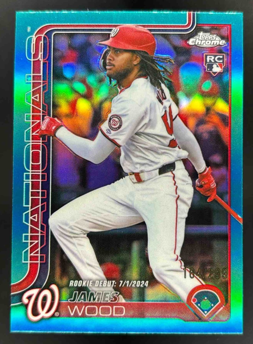 Card image for 2025 Topps Chrome Update James Wood Teal Refractor /299 #USC95 RC Nationals