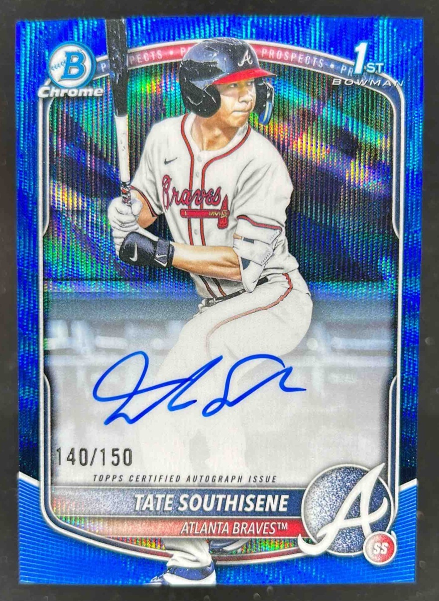 Card image for Tate Southisene 2025 Bowman Draft Chrome Prospect Auto Blue Wave Refractor /150