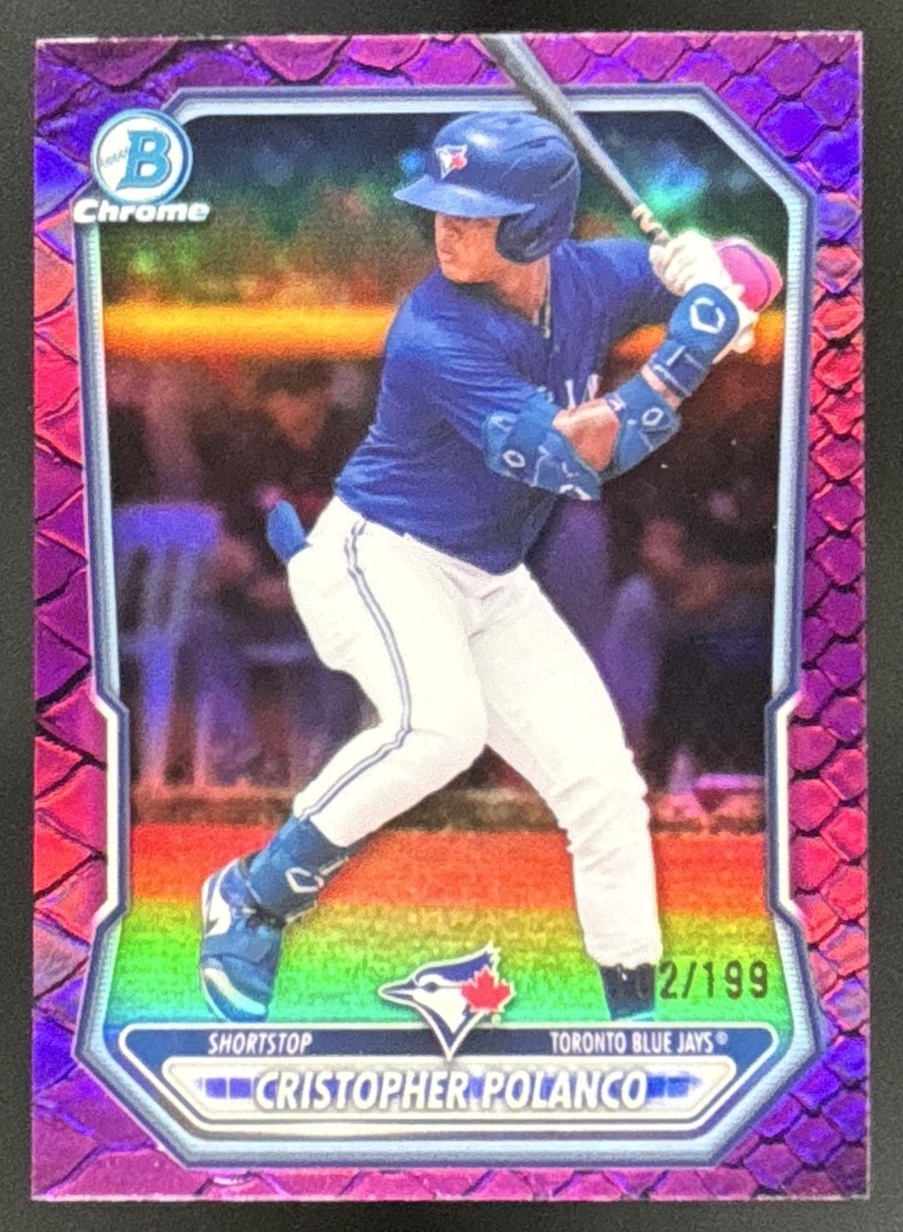 Card image for 2026 Bowman Cristopher Polanco Chrome Prospects Reptilian Fuchsia Refractor /199