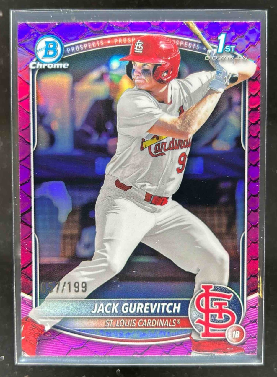 Card image for Jack Gurevitch 2025 Bowman Draft Chrome Fuchsia Reptilian Refractor /199