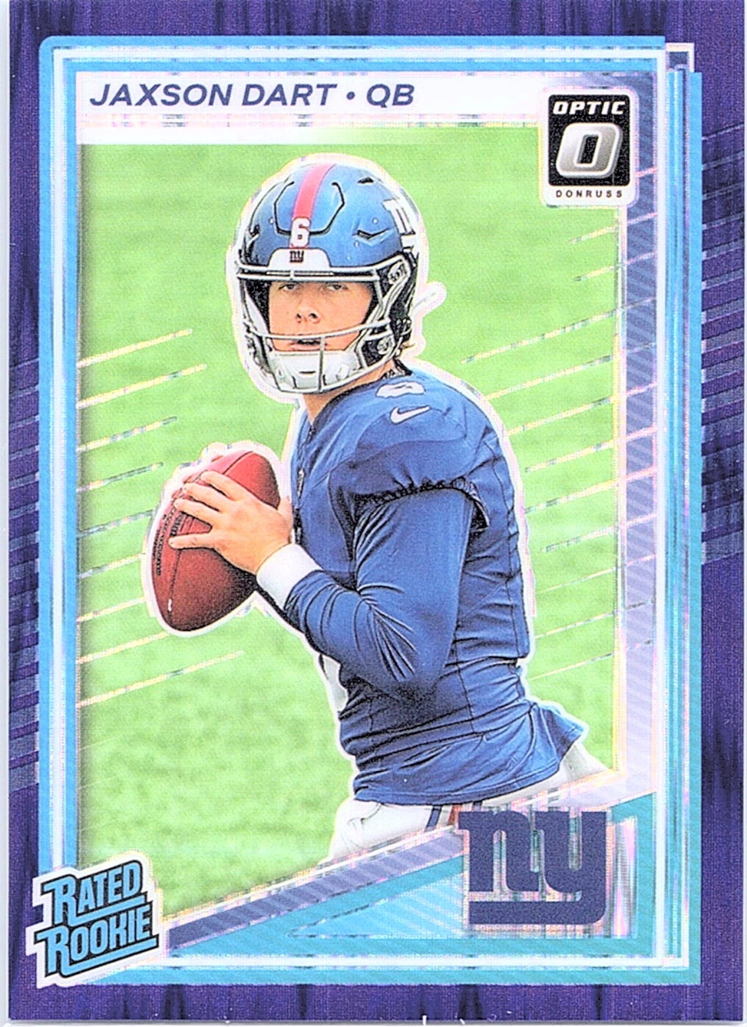 2025 Panini Donruss Optic Jaxson Dart #273 Rated Rookie Purple Shock Prizm