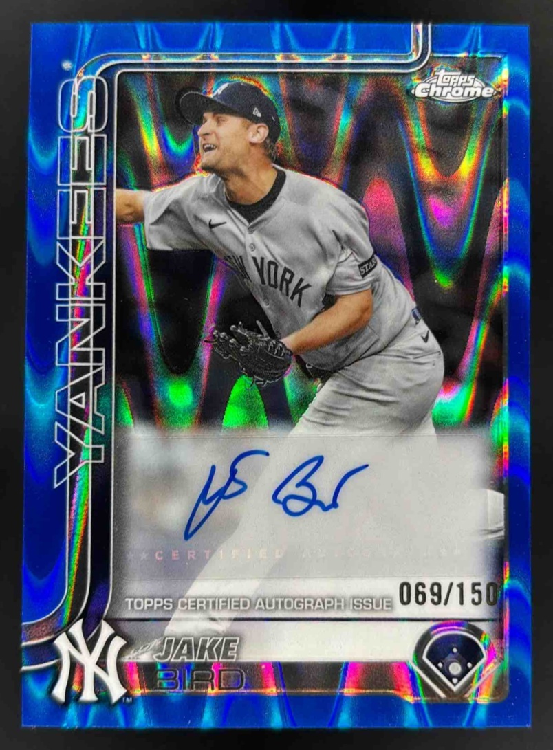 Card image for 2025 Topps Chrome Update Jake Bird Auto Blue Raywave Refractor /150