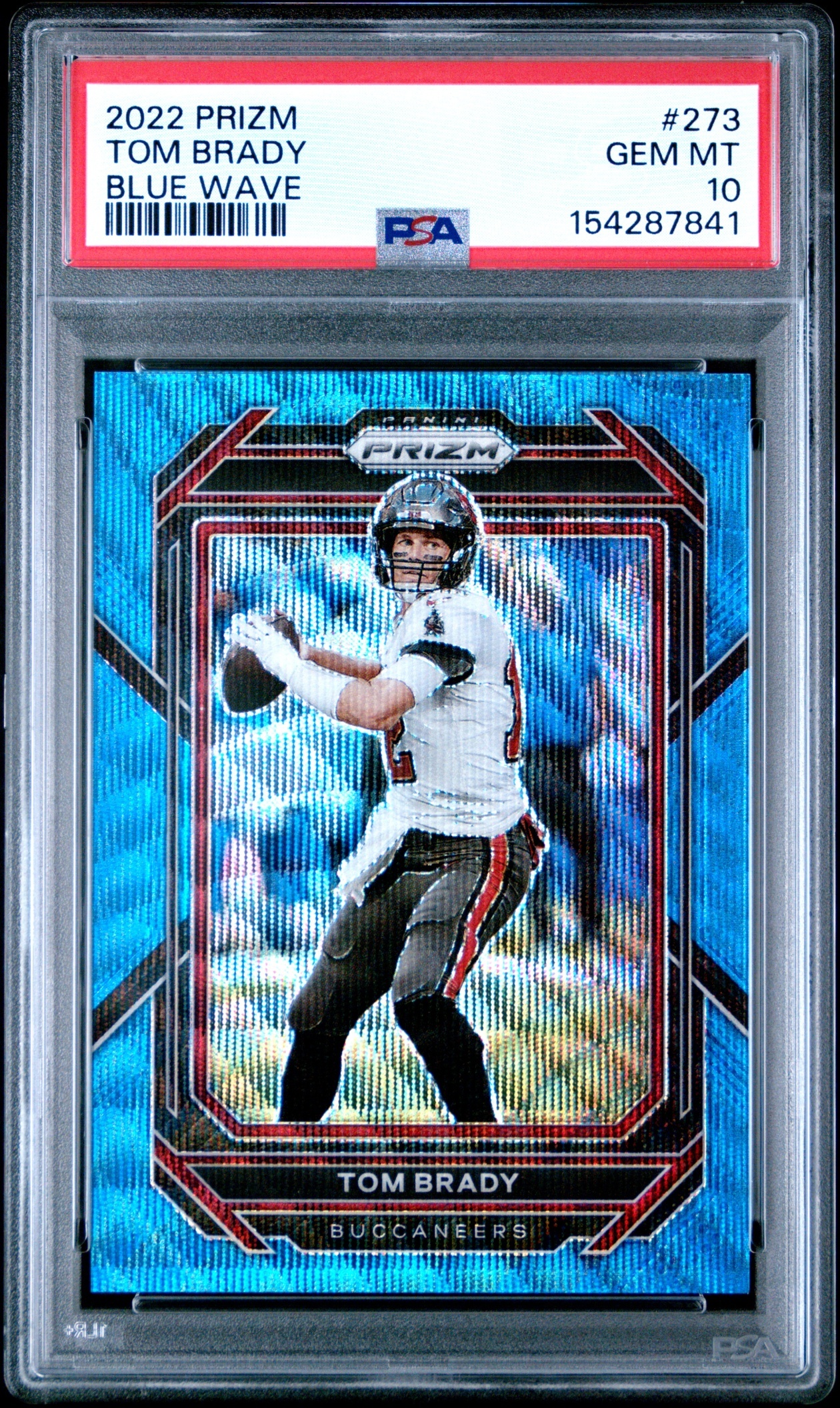 Card image for 2022 Panini Football Prizm Tom Brady Blue Wave /199 #273 Tampa Bay Buccaneers