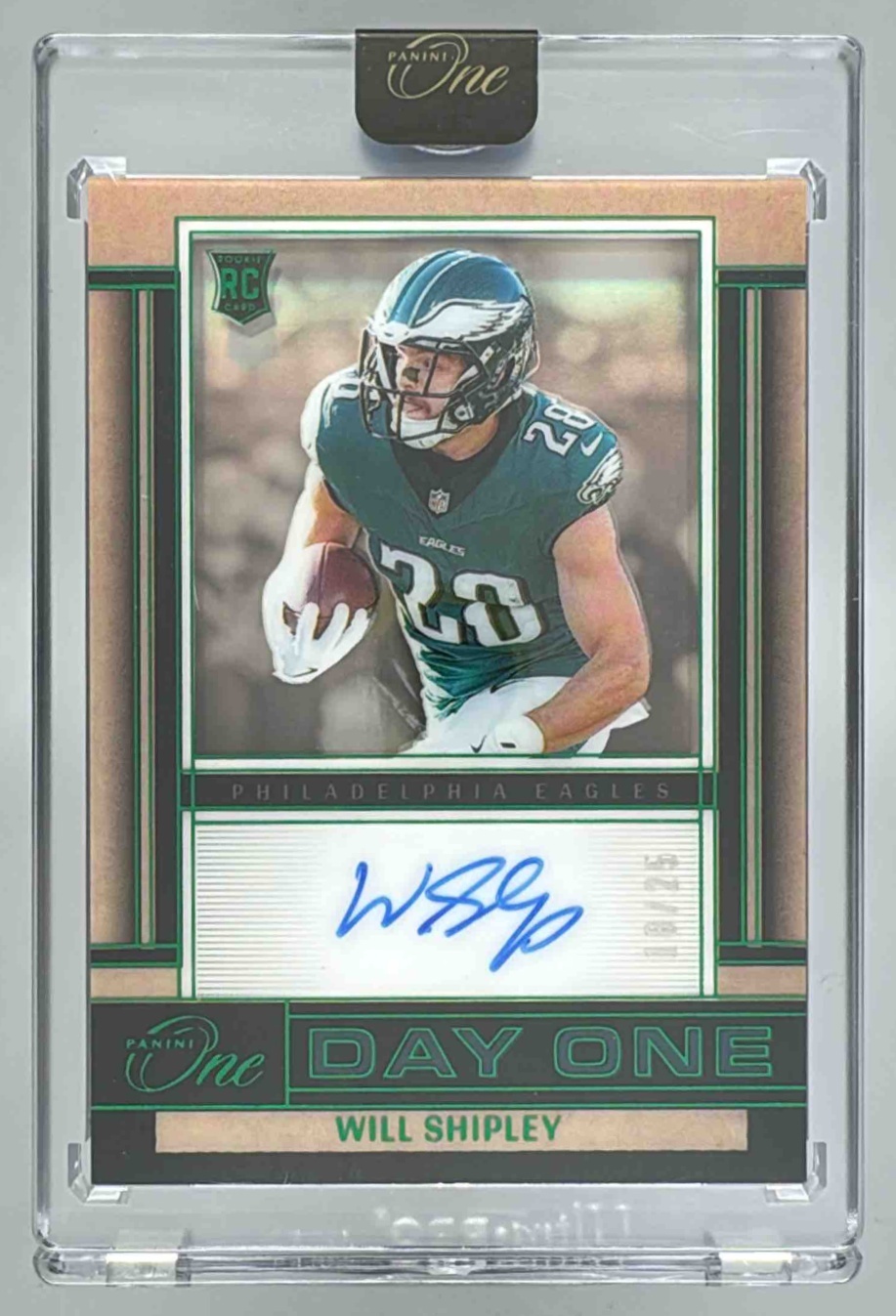 Card image for 2024 Panini Football One Will Shipley Day Auto /99 #141 RC Philadelphia Eagles