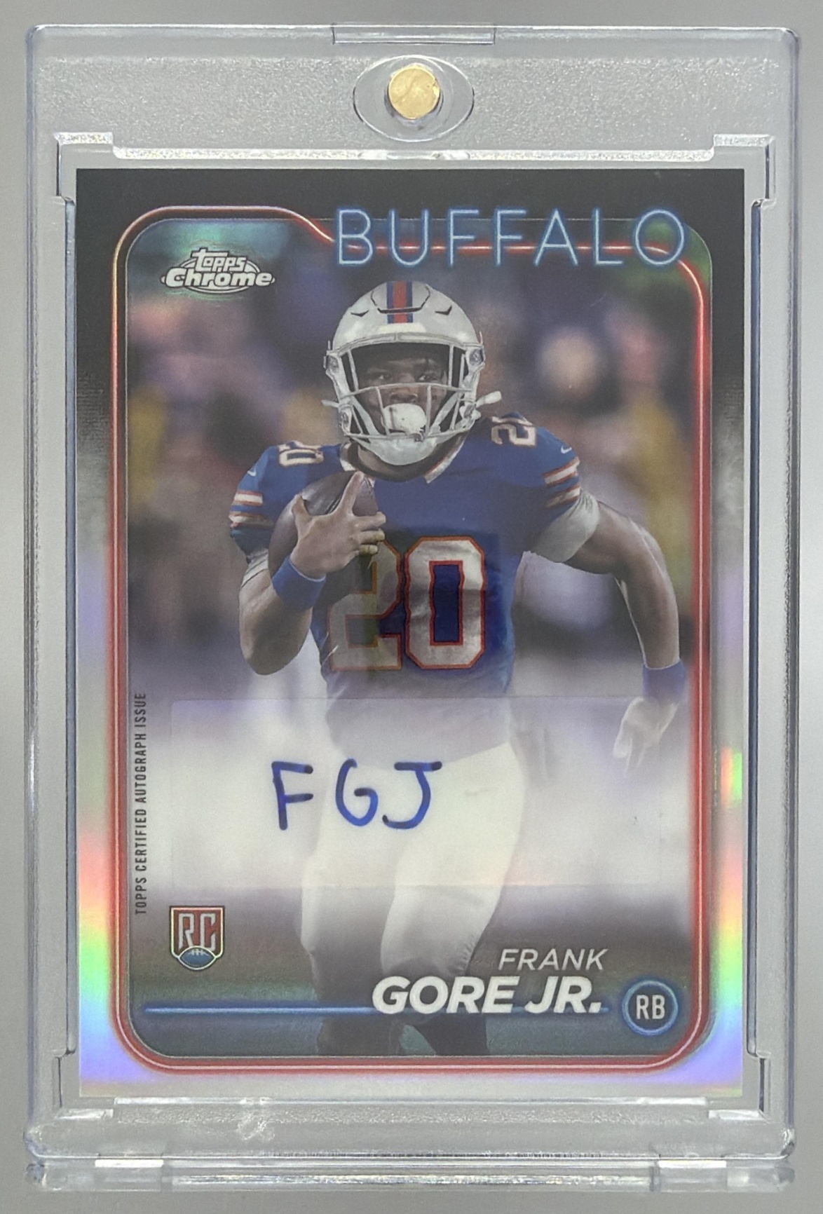 Card image for 2024 Topps Football Chrome Frank Gore Jr. Rookie Auto #RA-FGO RC Buffalo Bills