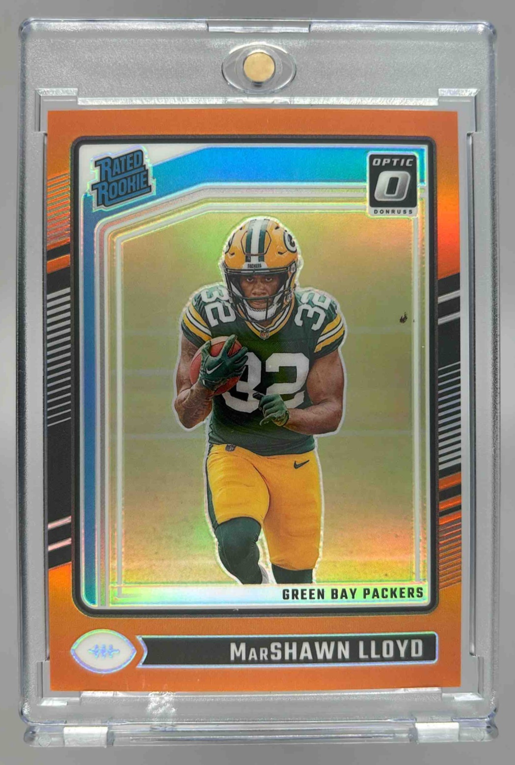 Card image for 2024 Panini Donruss Optic MarShawn Lloyd Orange /249 #275 Rated Rookie Packers
