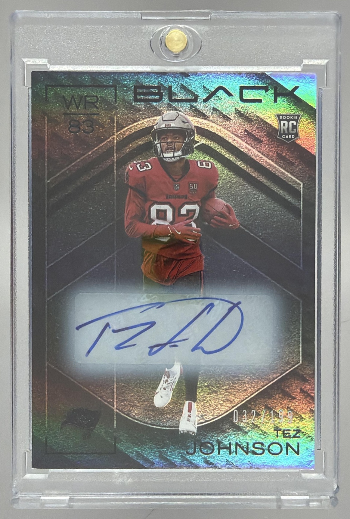 Card image for 2025 Panini Black Tez Johnson Rookies Auto /199 #152 RC Buccaneers