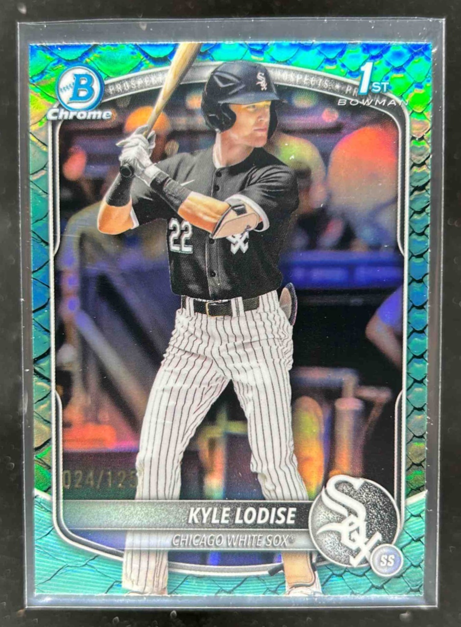 Card image for Kyle Lodise 2025 Bowman Draft Chrome Aqua Reptilian Refractor /125