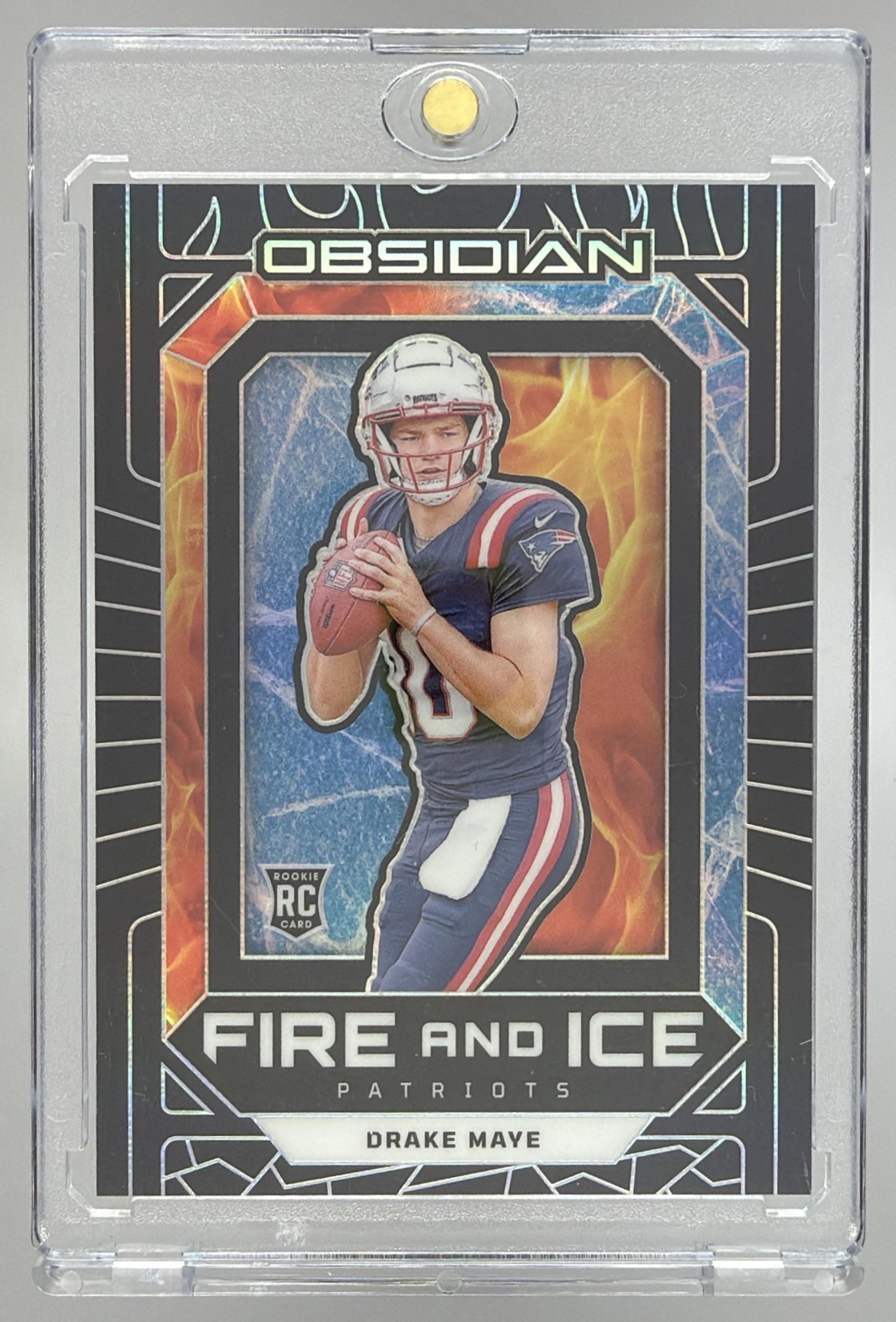 Card image for 2024 Panini Obsidian Drake Maye Fire and Ice #17 RC Patriots