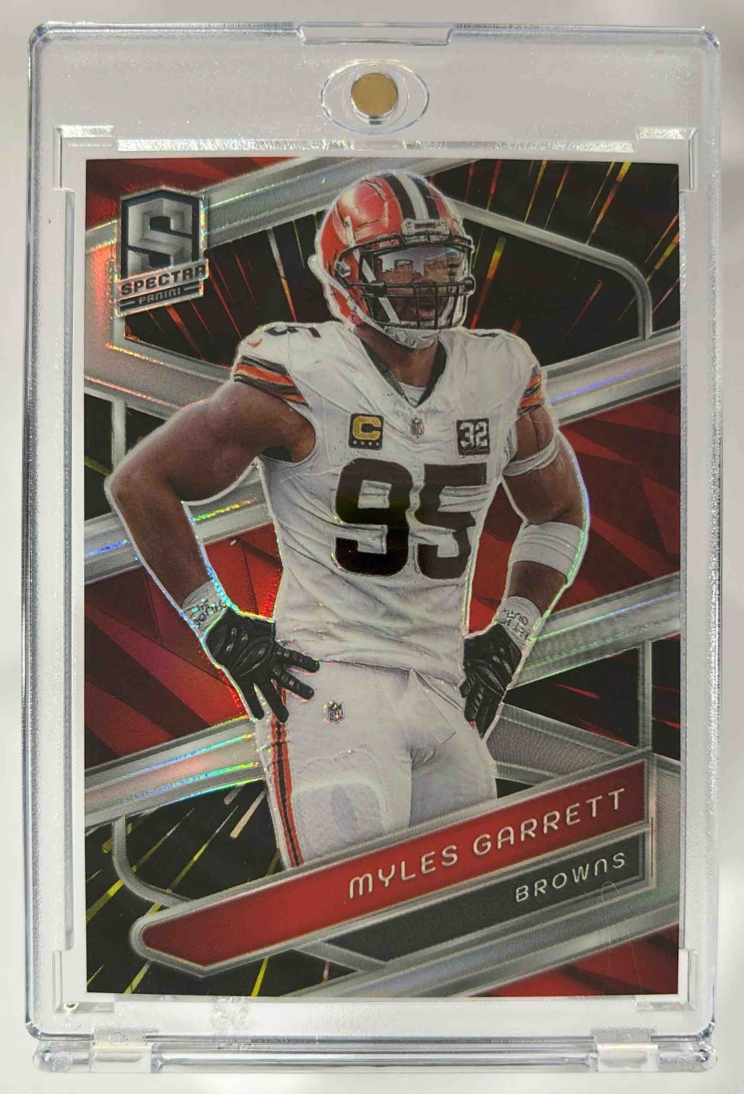Card image for 2024 Panini Football Spectra Myles Garrett Hyper /75 #31 Cleveland Browns
