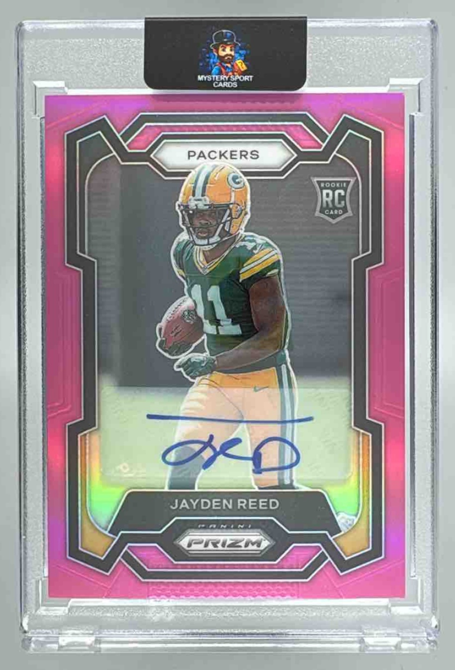 Card image for 2023 Panini Prizm Jayden Reed Rookie Auto Pink #334 RC Packers