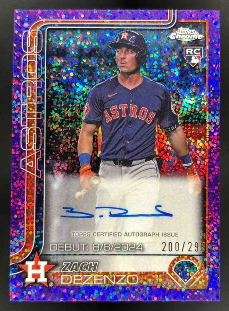 Card image for 2025 Topps Chrome Update Zach Dezenzo RC Debut Auto Purple Speckle /299