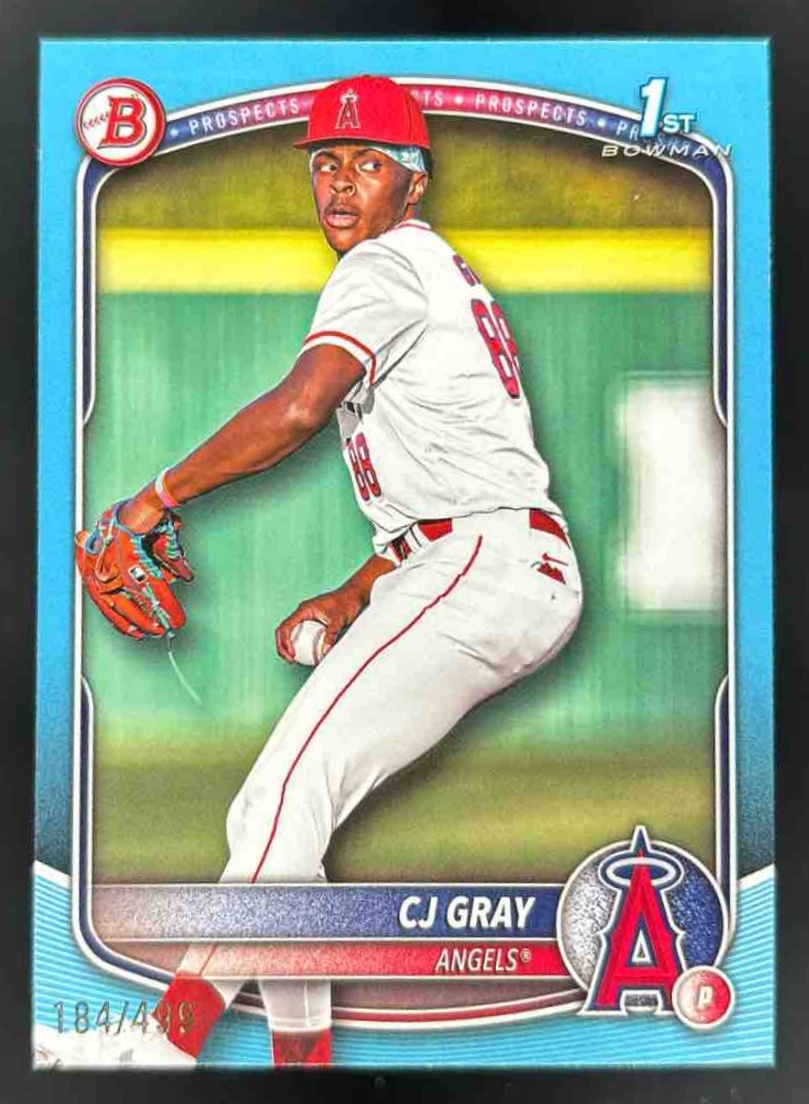 Card image for 2025 Bowman Draft CJ Gray Sky Blue Border /499 #BD-197 Angels