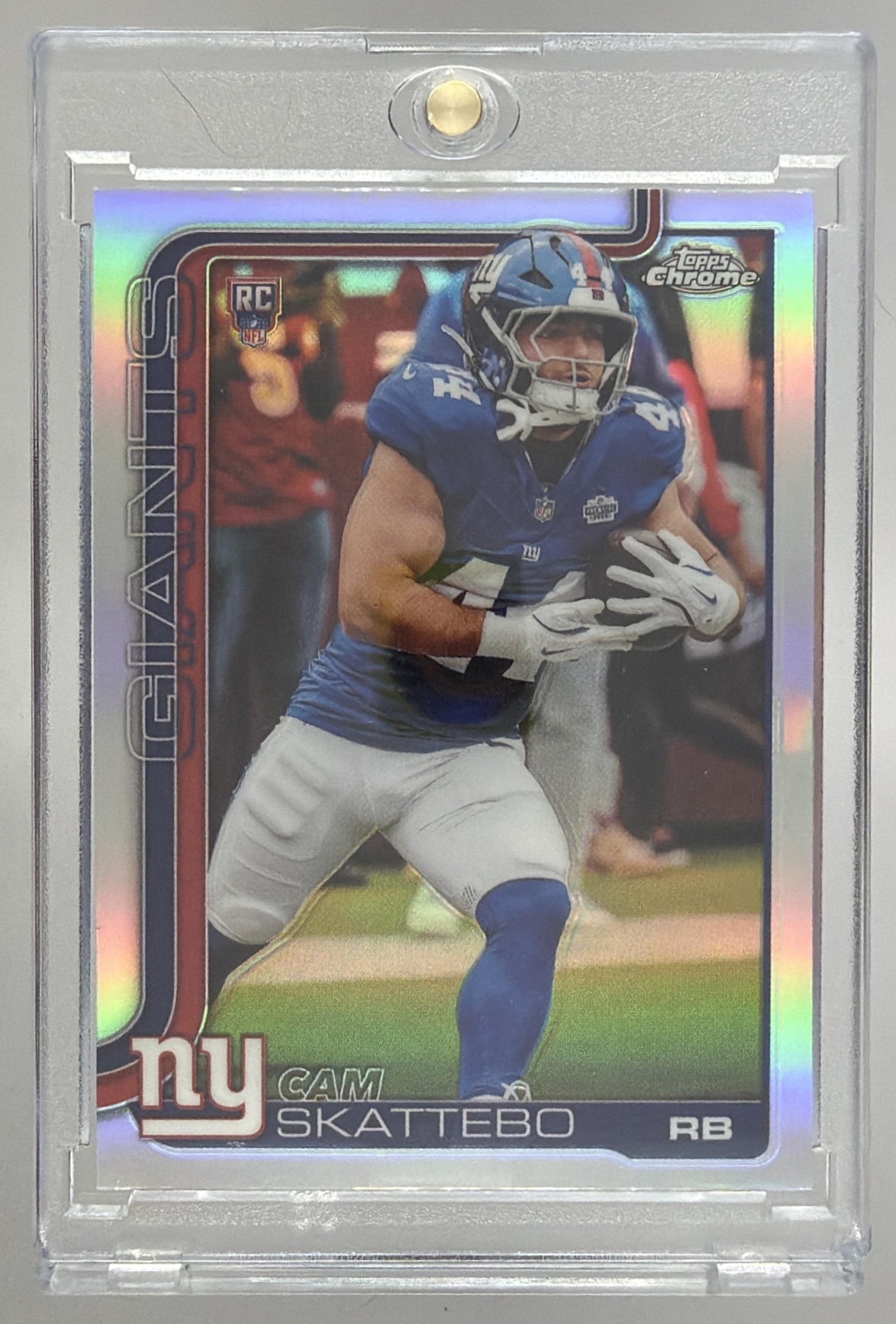 Card image for 2025 Topps Football Chrome Cam Skattebo Rookie Refractor #331 RC New York Giants