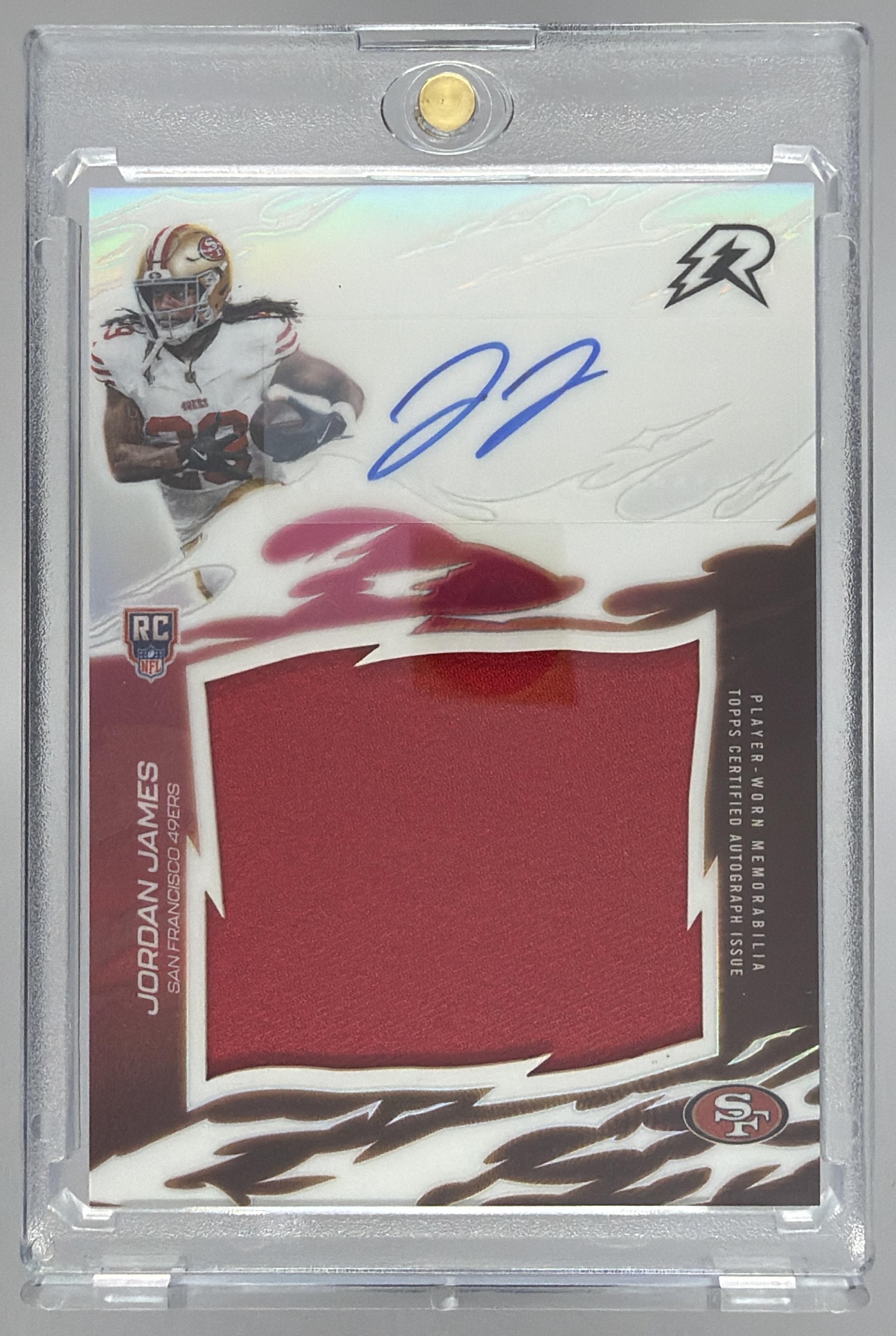 Card image for 2025 Topps Resurgence Jordan James Rookie Relic Signatures #RRS-JJ RC MEM Auto 49ers