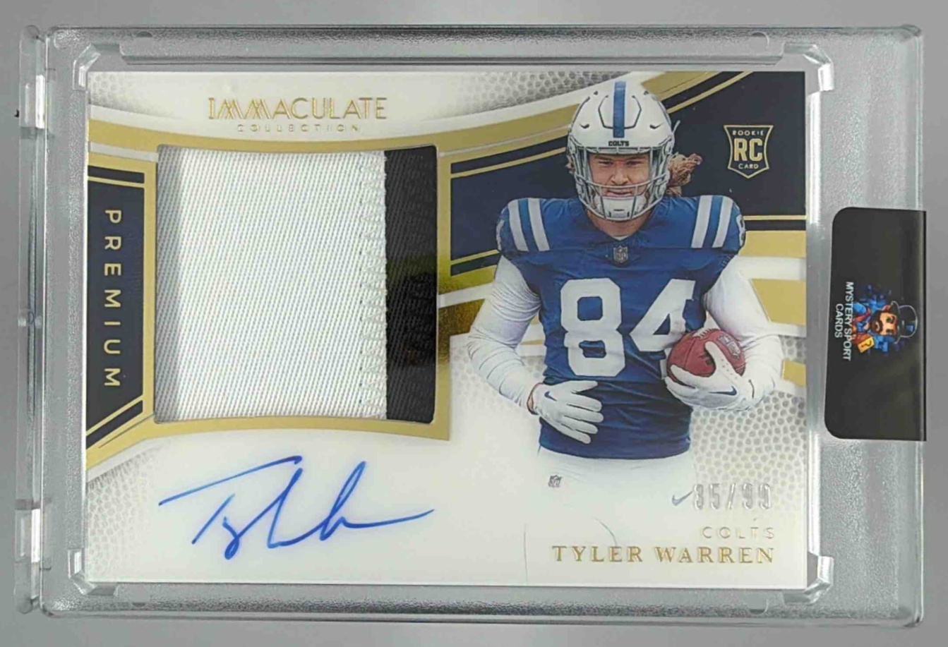 Card image for 2025 Panini Immaculate Collection Tyler Warren Premium Patch Rookie Auto /99 #13 MEM RC Colts