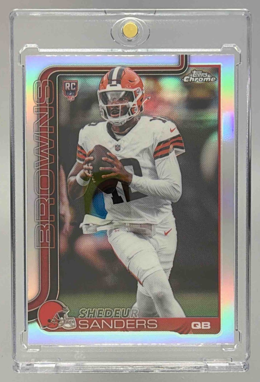 Card image for 2025 Topps Chrome Shedeur Sanders Rookie Refractor #315 RC Browns