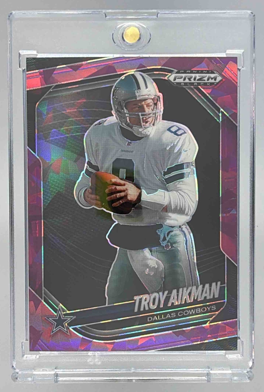 Card image for 2025 Panini Football Prizm Black Troy Aikman Purple Ice /149 #45 Dallas Cowboys