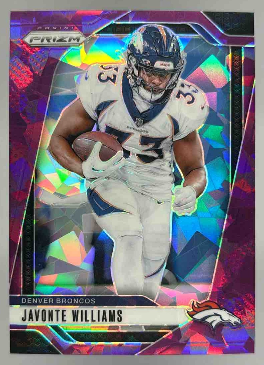 Card image for 2024 Panini Football Prizm Javonte Williams Purple Ice /225 #84 Denver Broncos