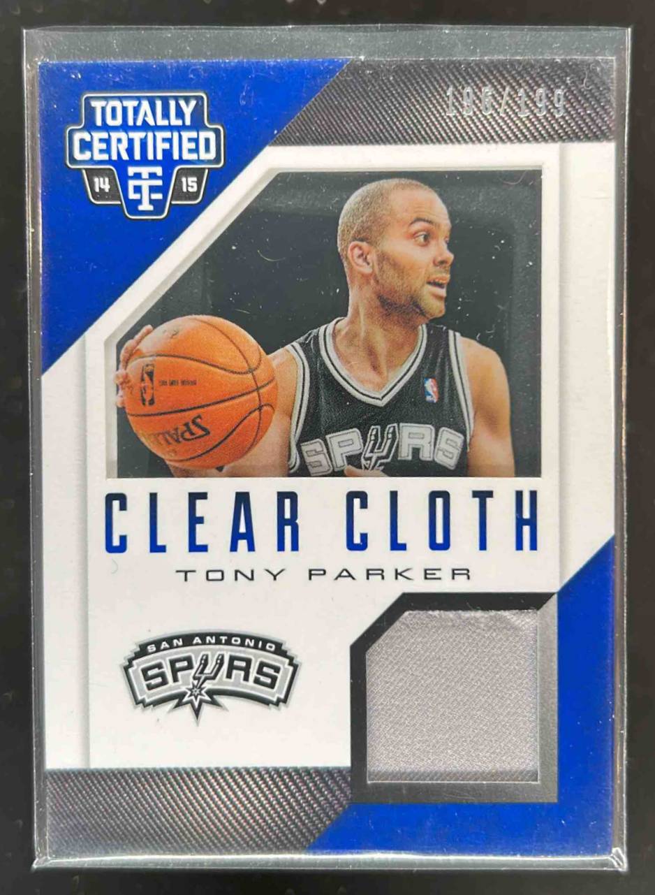 Card image for 2014-15 TOTALLY CERTIFIED TONY PARKER #45 CLEAR CLOTH JERSEYS BLUE /199