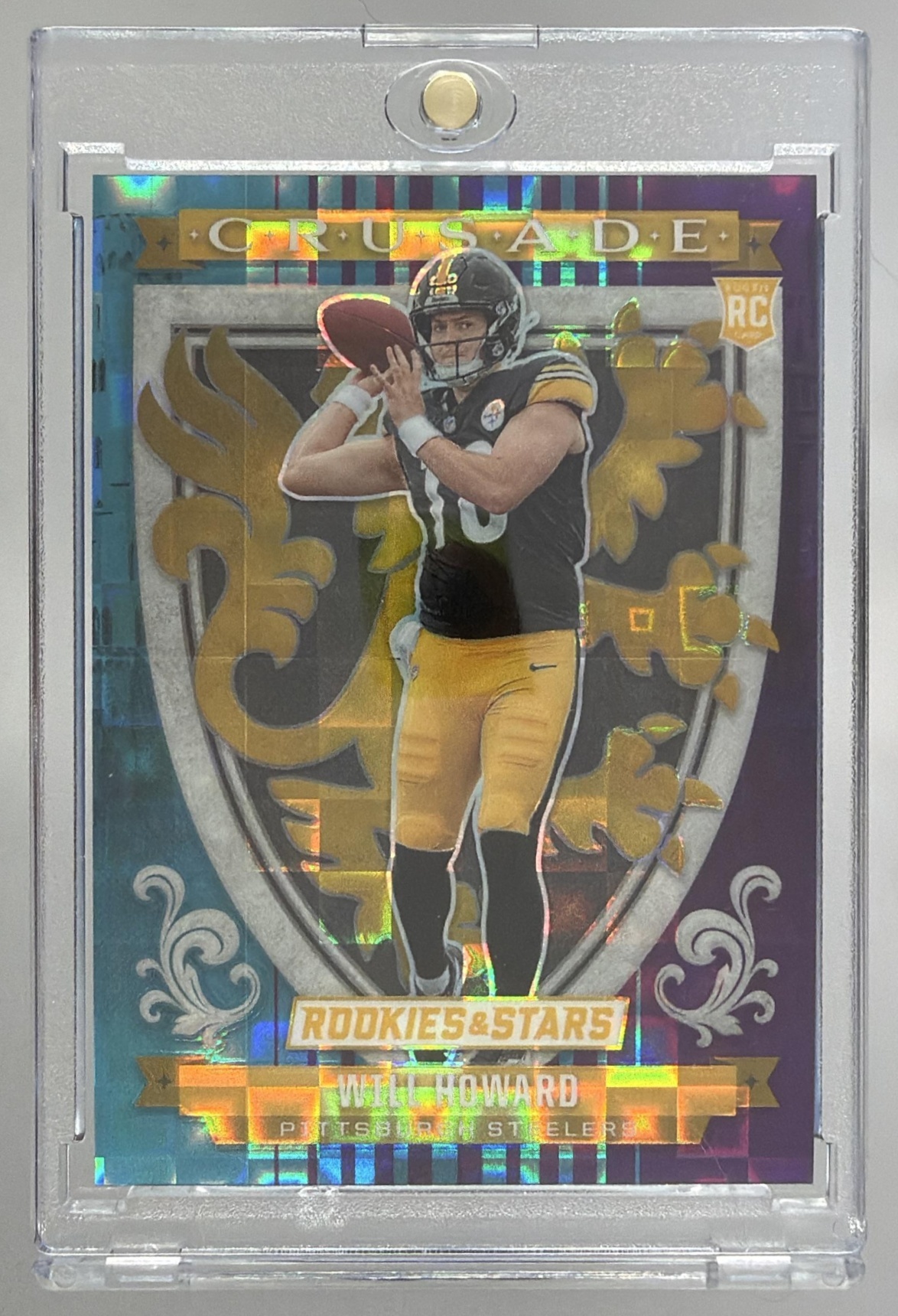 Card image for 2025 Panini Rookies & Stars Will Howard Crusade Pandora /210 #12 RC Steelers