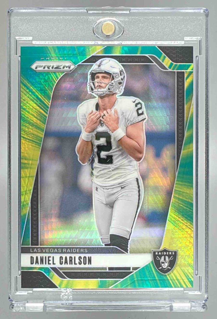 Card image for 2024 Panini Football Prizm Daniel Carlson Hyper /180 #153 Las Vegas Raiders