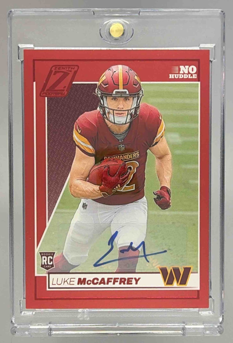 Card image for 2024 Panini Zenith Luke McCaffrey Rookie Auto #168 RC Commanders