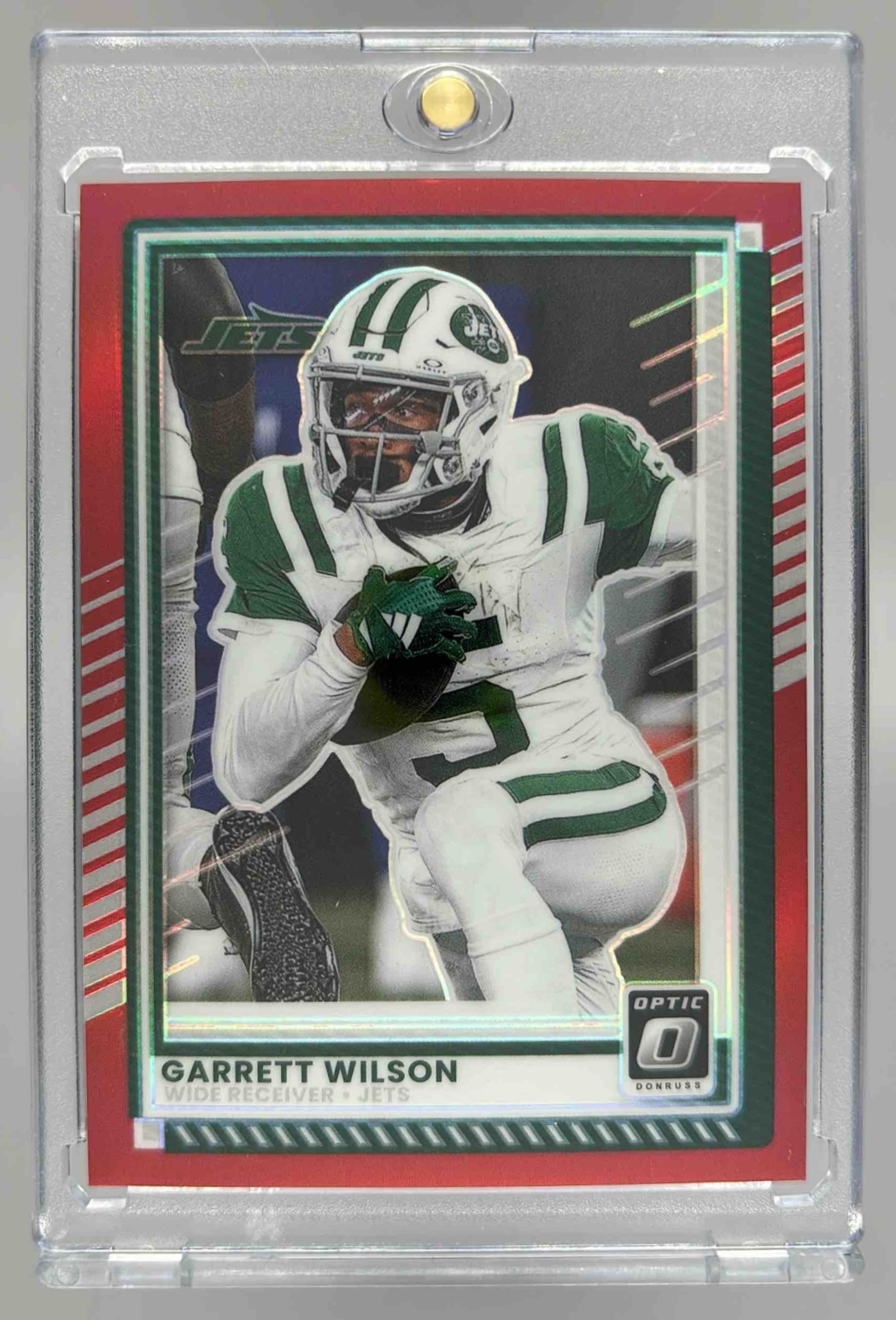 Card image for 2025 Panini Donruss Optic Garrett Wilson Red Prizm /149 #95 Jets