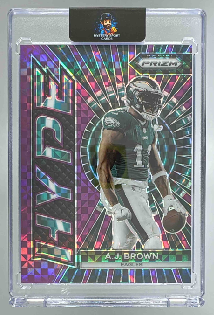 Card image for 2023 Panini Prizm A.J. Brown Hype Purple Power Prizms /49 #H-6 Eagles