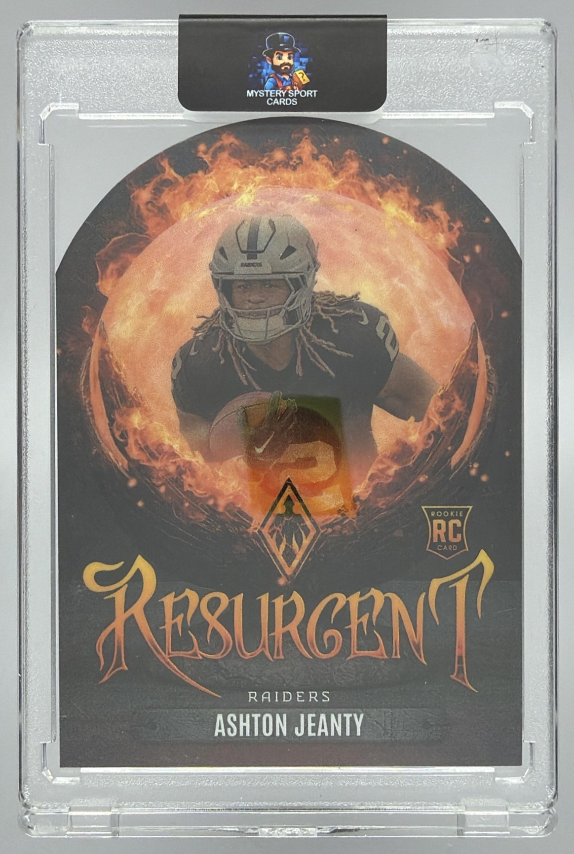 Card image for 2025 Panini Phoenix Ashton Jeanty Resurgent Snow Globe #14 RC Raiders
