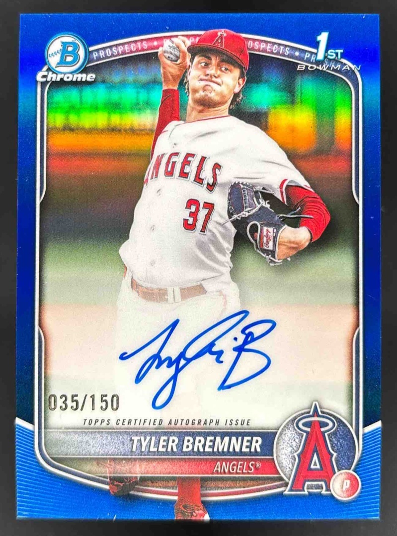 Card image for 2025 Bowman Draft Tyler Bremner Chrome Auto Blue Refractor /150 1st Prospect