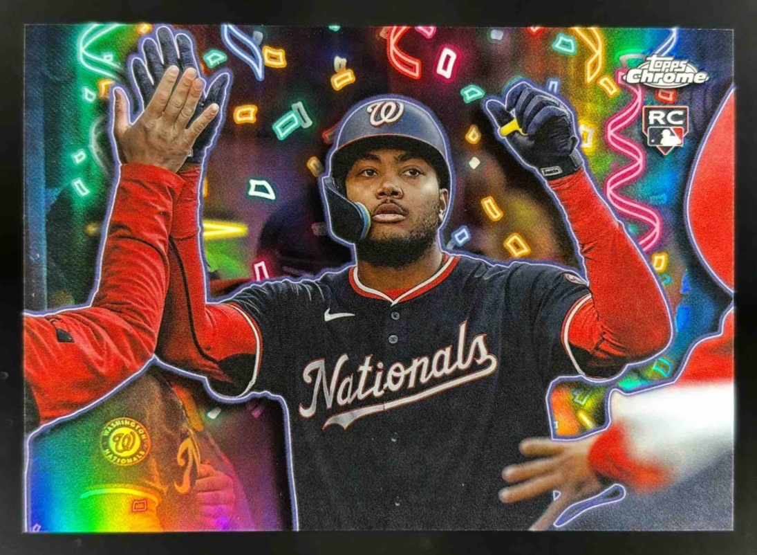Card image for 2025 Topps Chrome Update James Wood Celebracion #CT-18 RC Nationals