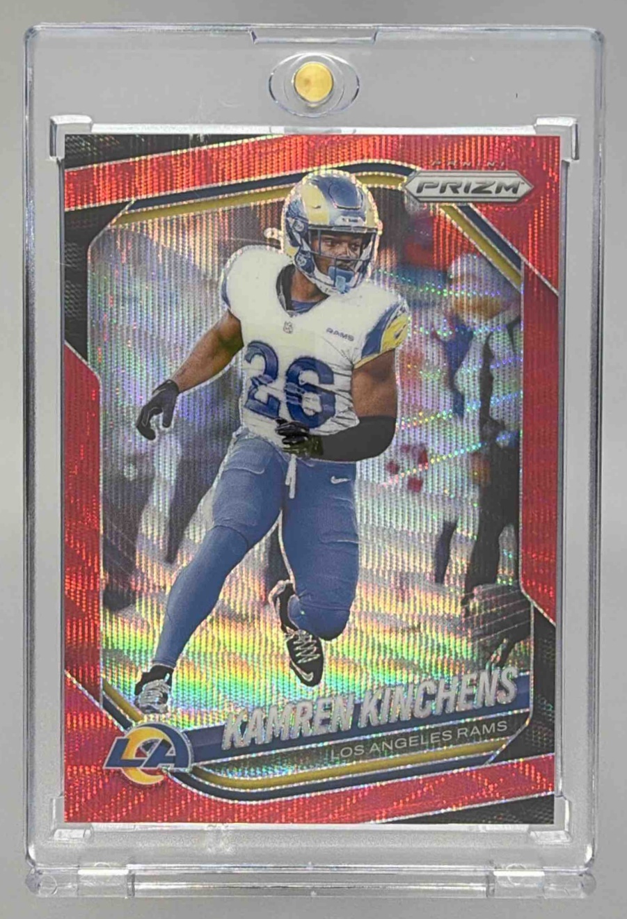 Card image for 2025 Panini Football Prizm Kamren Kinchens Red Wave /149 #59 Los Angeles Rams