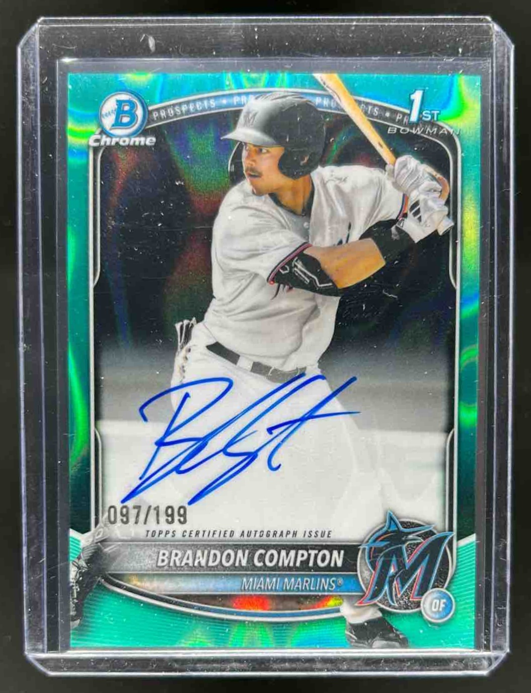 Brandon Compton 2025 Bowman Draft Chrome Prospect Auto Aqua Lava Refractor /199