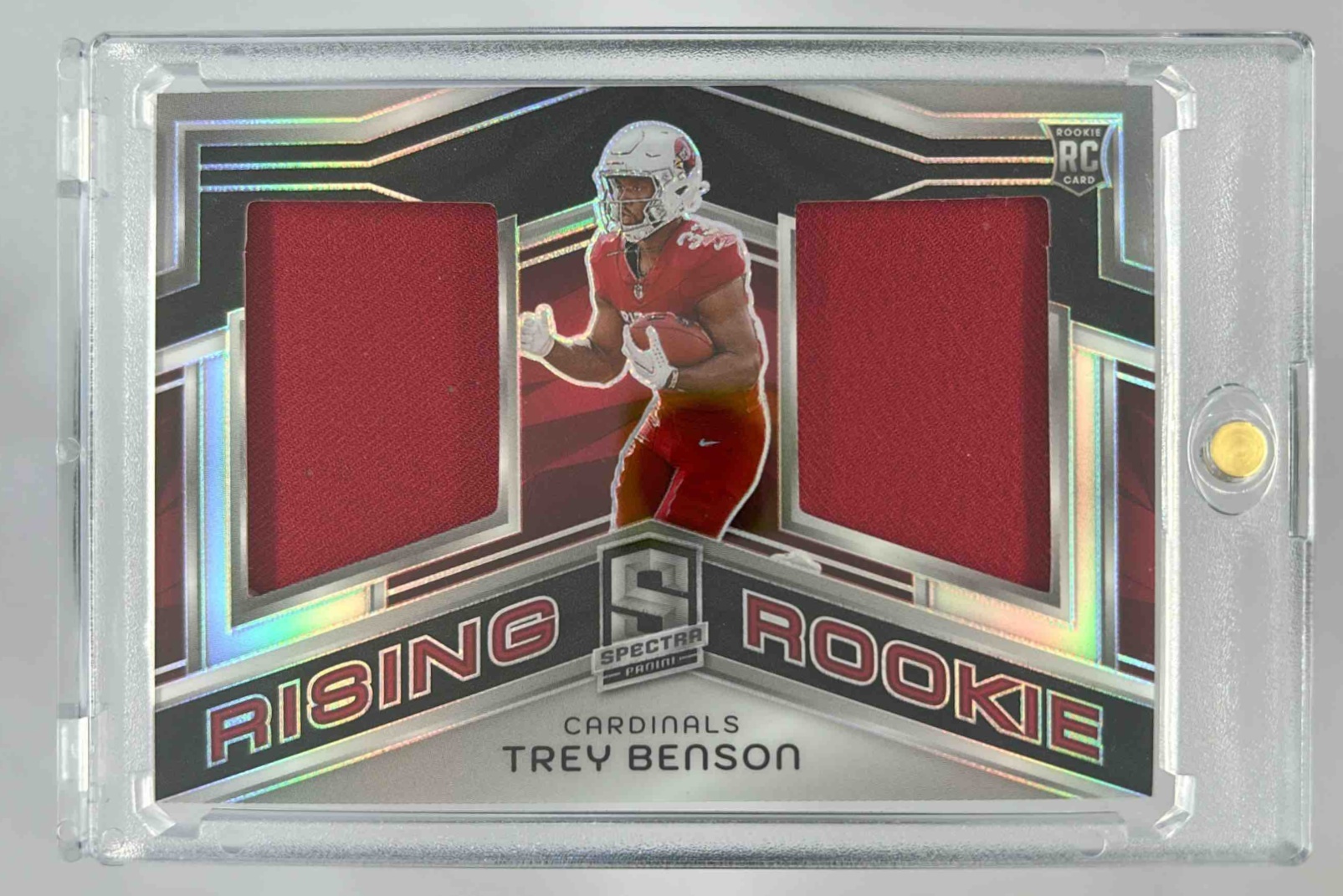 Card image for 2024 Panini Spectra Trey Benson Rising Rookie Materials /99 #RRM-TBN RC Cardinals