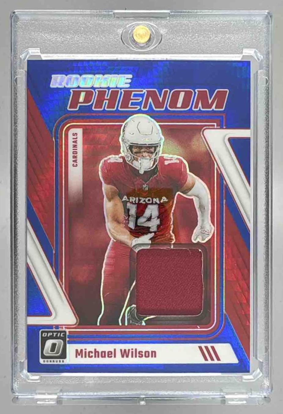 Card image for 2023 Panini Donruss Optic Michael Wilson Rookie Phenom Blue Hyper #RP-MW MEM RC Cardinals