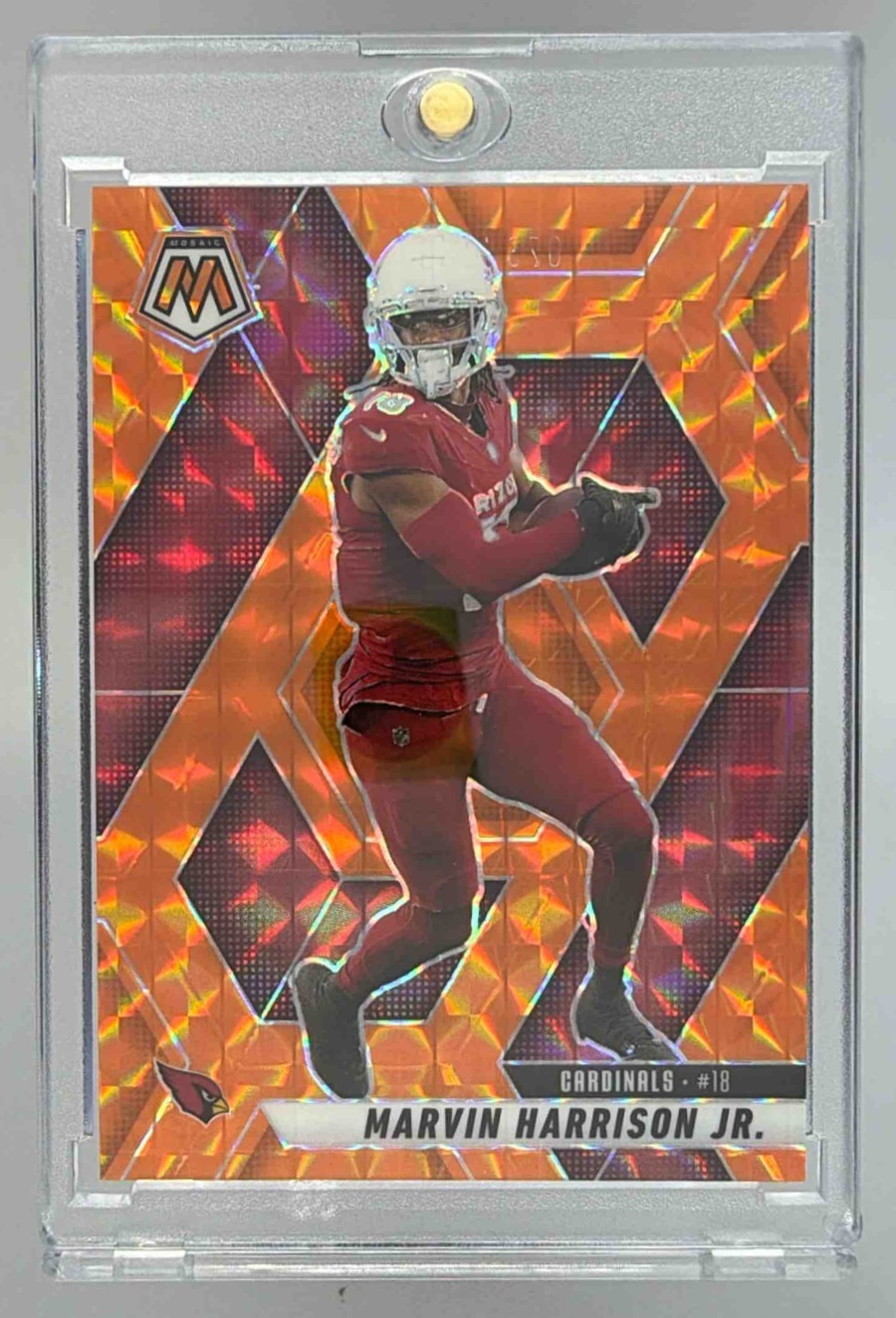 Card image for 2025 Panini Mosaic Marvin Harrison Jr. Orange Prizm /199 #29 Cardinals