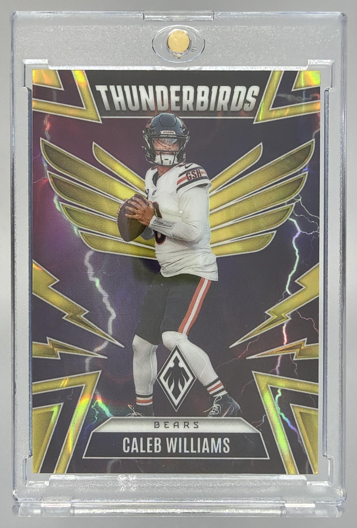 Card image for 2025 Panini Phoenix Caleb Williams Thunderbirds Silver Seismic Prizm /99 #8 Bears