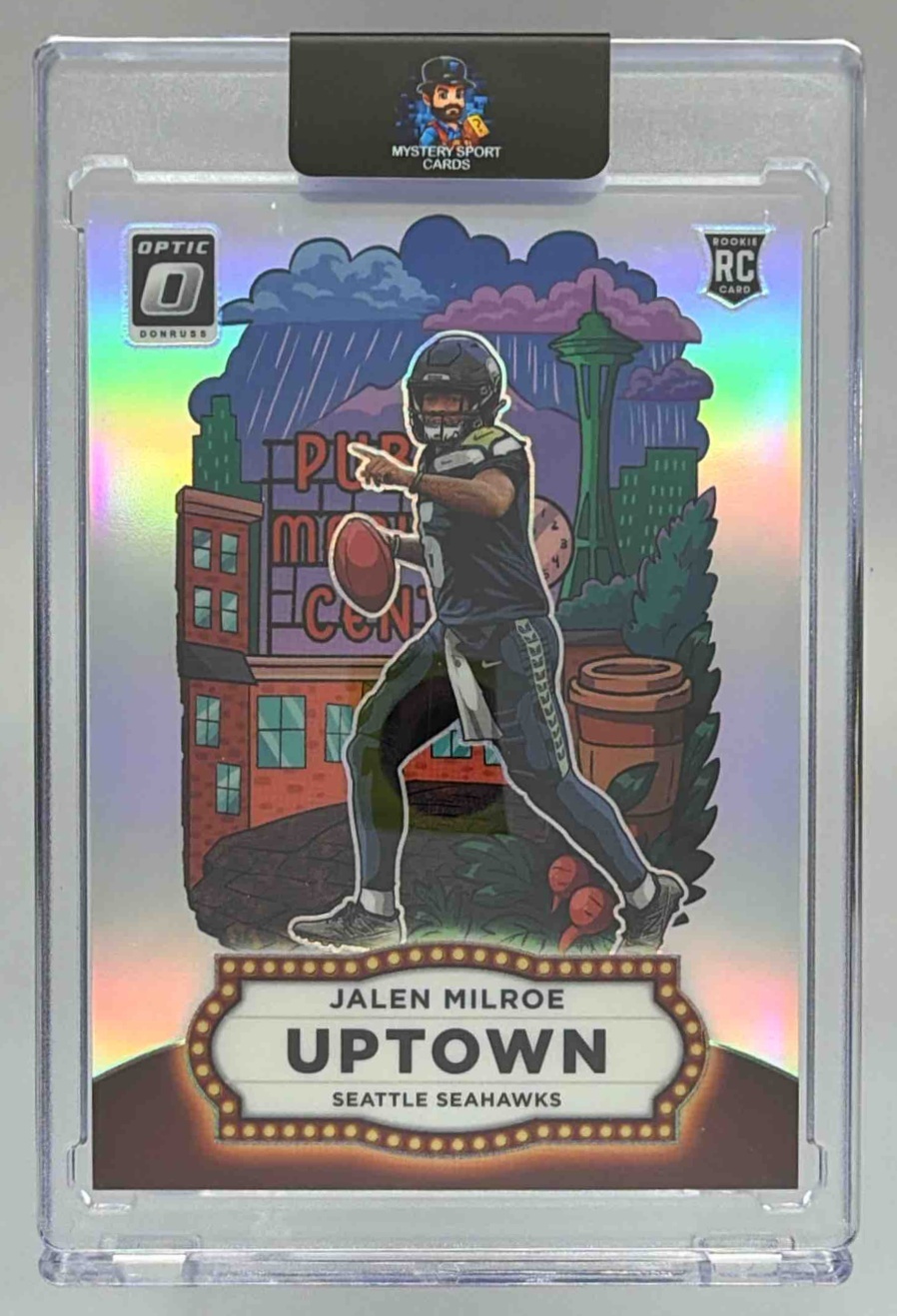 Card image for 2025 Panini Football Donruss Optic Jalen Milroe Uptown #10 RC Seattle Seahawks